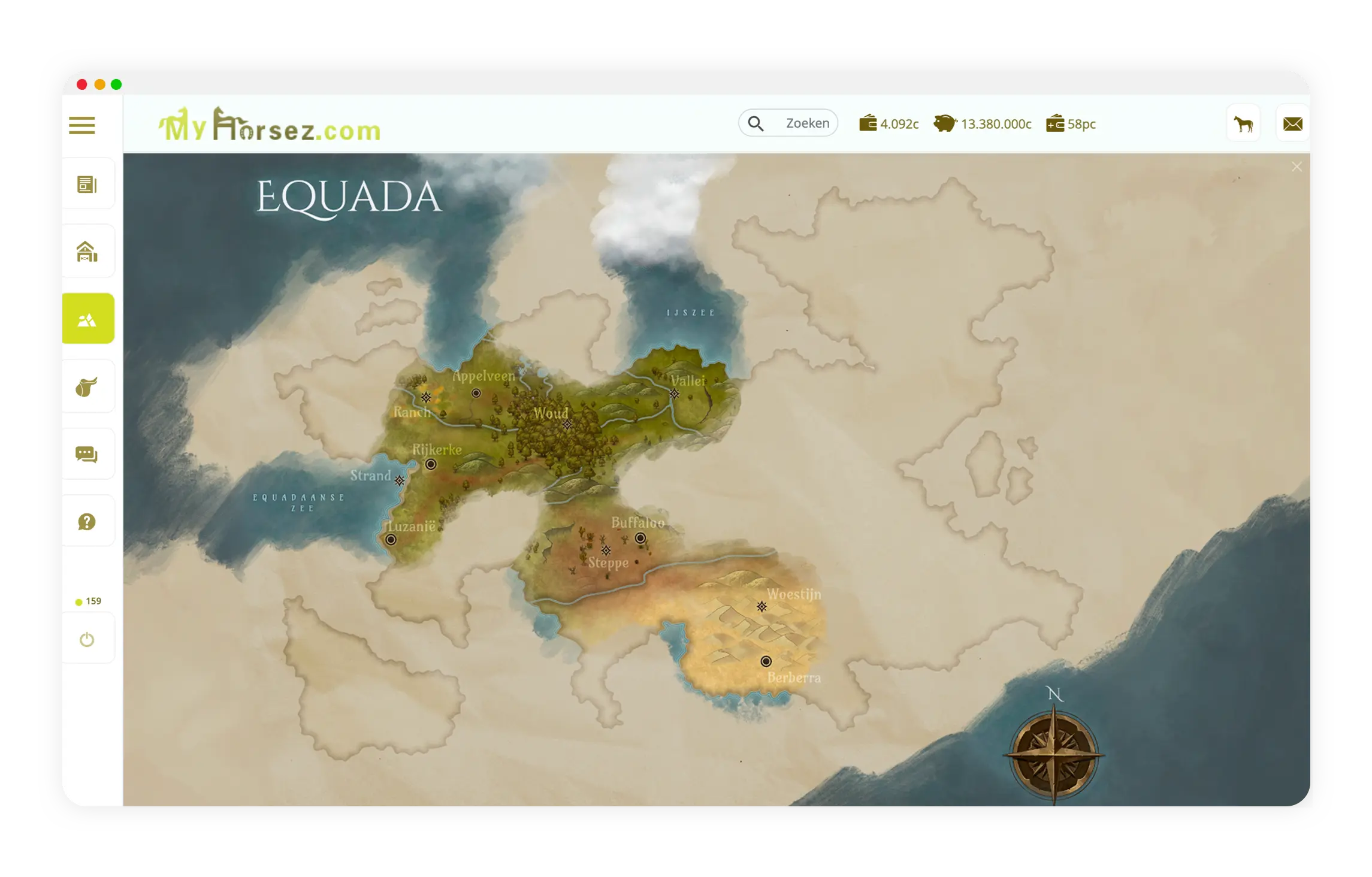 The world map of Equada, the land of virtual horse game My Horsez